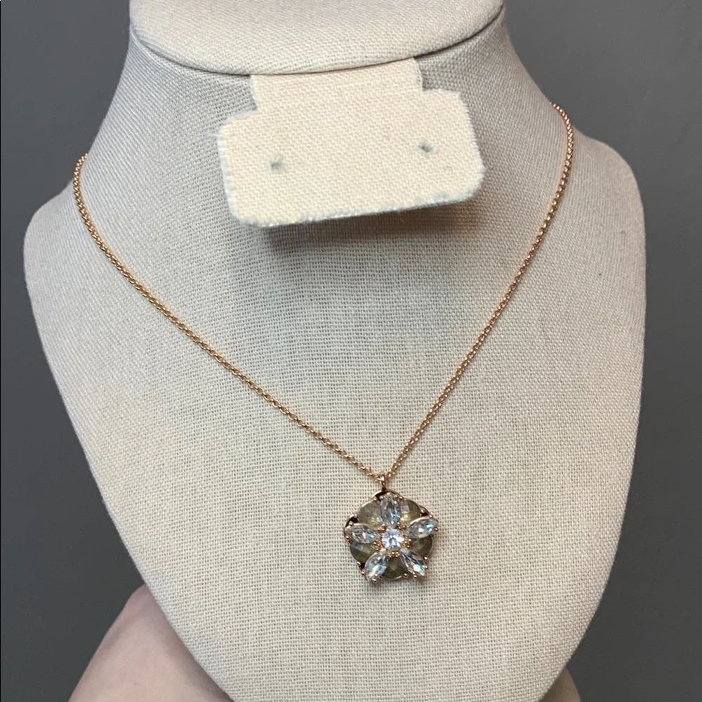 Kate Spade Rose Gold Floral Crystal Pendant Necklace Nwot - Picture 4 of 12